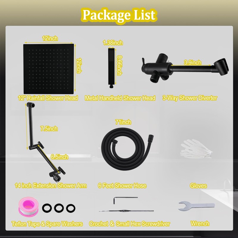 All Metal 12" Rainfall Shower Head with Handheld Spray Combo,