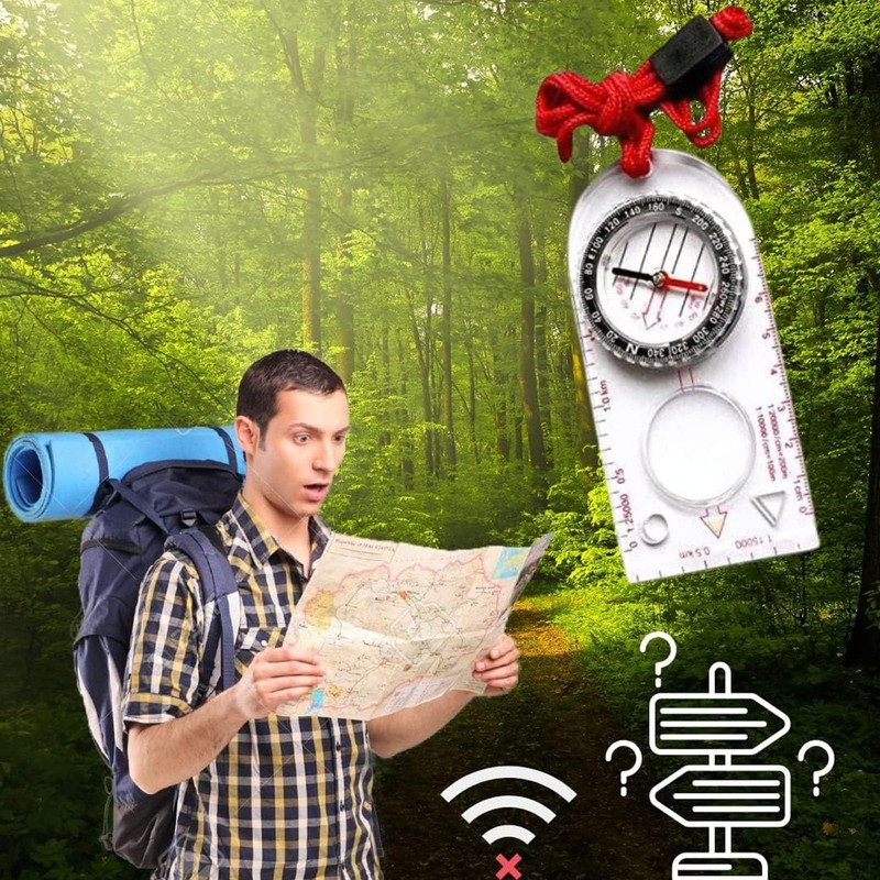 2pcs Waterproof Navigation Compass with Adjustable Lanyard, Multifunctional Map Ruler,