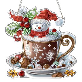 DOMROM Snowman Diamond Art Painting Hanging Kit for Adults Beginners, Christmas Day Special Shape Diamond Art Kits, 5D Rhinestones Diamond Gem Art Painting for Home Garden Wall Decor