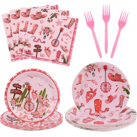 BORAENDEY 240PCS Cowgirl Party Supplies Serve 60,Western Cowgirl Rodeo Theme Party Paper Plates,Napkins,And Forks Kit for Birthday Party Baby Shower Party Decorations