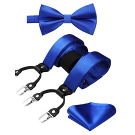 HISDERN - Juego de corbata de lazo y tirantes para hombre, diseño de corbatín y pañuelo de corbatín ajustable en forma de Y, 6 clips, 1-a7 Royal Blue, Talla única