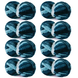 HOMBYS Blue Multi Chunky Chenille Yarn for Hand Knitting,Fluffy Soft Jumbo Yarn Crocheting,Super Bulky Big Yarn for Chunky Blanket,Large Thick Arm Knitting Yarn,8 Pack Plush Yarn