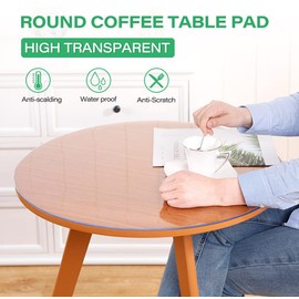 WingCanto 52 Inch Round Clear Table Cover Protector PVC Plastic Thick Vinyl Tablecloth Furniture Cover Protective Round Wood Table Top Circle Coffee Tablecloth Runner Protector Mat Clear Waterproof