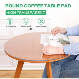 WingCanto 52 Inch Round Clear Table Cover Protector PVC Plastic Thick Vinyl Tablecloth Furniture Cover Protective Round Wood Table Top Circle Coffee Tablecloth Runner Protector Mat Clear Waterproof