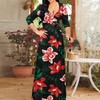 AOMONI Womens Maxi Flower Print Casual 3/4 Sleeve V-Neck Wrap