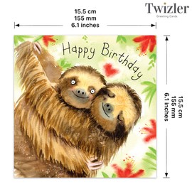 Twizler Happy Birthday Card with Cute Sloths – Cute Birthday Card – Girls Birthday Card – Boys Birthday Card – Birthday Card For Her – Birthday Card For Him – Childrens Birthday Card