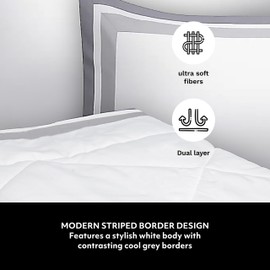 Mon Chateau Queen 3-Piece Striped Border Comforter Set, Soft Microfiber Bedding with Modern Stripe Design, Includes Comforter & 2 Pillow Shams, Cozy, Elegant & Durable