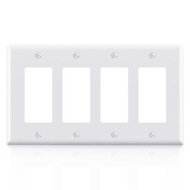 ELEGRP 4-Gang Decorative Wall Plates, Mid-Size 4.88" H x 8.57" L Unbreakable Thermoplastic Faceplate Cover for Decorator Receptacle Outlet Switch, UL Listed (1 Pack, Glossy White)