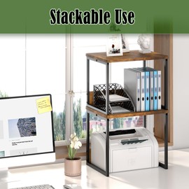 MARTY Desktop Printer Stand 2 Pack Printer Stand with Storage for Desk, Shelf Organzier for Home/Office Printer Riser Under Desk Small Table for Fax Machine Scanner(Rustic Brown)