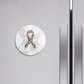 Unbranded Autism Awareness Day Puzzle Ribbon | 4'' X 4'' Round Decorative Magnet