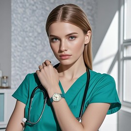 Szaikyri Nurse Watches for Women Medical Professionals, Students with Luminous Easy Read Military Time Dial Unisex Sports Watch Water Resistant (Green Silver)
