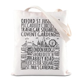 TGBJE London City Tote Bag - Unisex Adults - C-London Bridge Tote - 14.9x13.7 Inches - 35cm - Cotton Canvas - Snap Closure - 10.6 Inch Handles - Machine Washable
