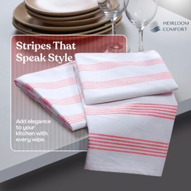 HEIRLOOM COMFORT Red Stripe Cotton Kitchen Towels Set of 5, Durable & Super Absorbent Dishcloths Pack, Multi Pin Stripe Towel Set, Quick Dry Towels for Daily Kitchen Use, Wiping & Drying Dishes