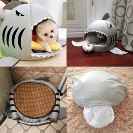 Rifuli Warmes Plüsch-Haustierbett, 2-in-1, halbgeschlossenes Hundebett, Katzenbett, Zelt-Höhle, waschbar, tiefer Schlaf, Haustiernest (grau, groß)