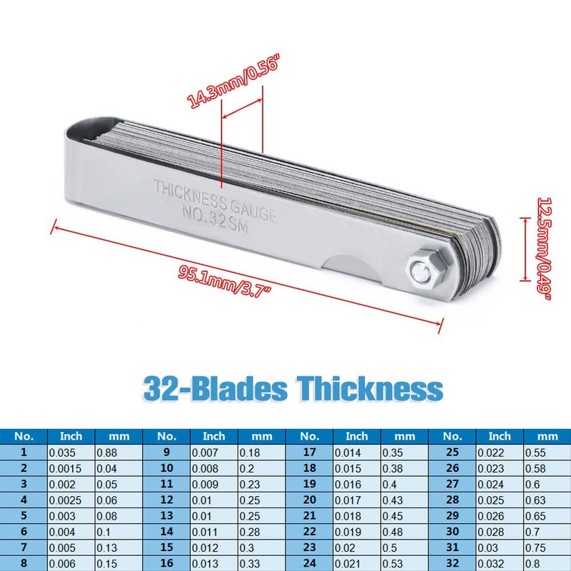 Universal Spark Plug Gap Tool with 32 Blades Steel Feeler
