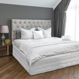 Marquess Quilted Bed Skirt, Queen Size, 14 Inch Drop, Dust Ruffle, Soft & Wrinkle-Free, Elegant Tailored Bedding,White,Queen