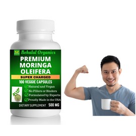 Behalal Organics Moringa Oleifera 500mg Vegan Capsules 100 Count