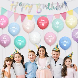 Pastel Rainbow Birthday Decorations Girls Happy Birthday Decorations Baby Girls Happy Birthday Banner Balloons by RichMoho