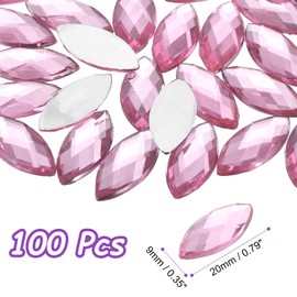 sourcing map 100 Pcs Acrylic Horse Eye Gems, Light Pink Rhinestones 20x9mm Flat Back Gems Flat Back Crystal Rhinestones Bulk Gems for Crafting Rhinestones for Clothes Crafting Bedazzling Nails