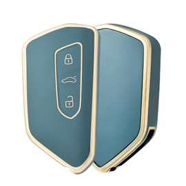 Car Key Cover for VW Golf 8 3 Button Car Key, Soft TPU Car Key Case Shell Smart Key Fob Cover for Volkswagen Golf 8/ MK8/ Cupra/Formentor/Born/Tarraco, Car Protective Key Cover - Blue Gold