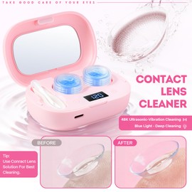 Contact Lens Cleaner Machine, ALLGLAM Portable Contact Cleaning Case with 3 Modes,LED Timer Display Soft Lenses, Colored Contact Lenses for Travel Outdoor(Pink)