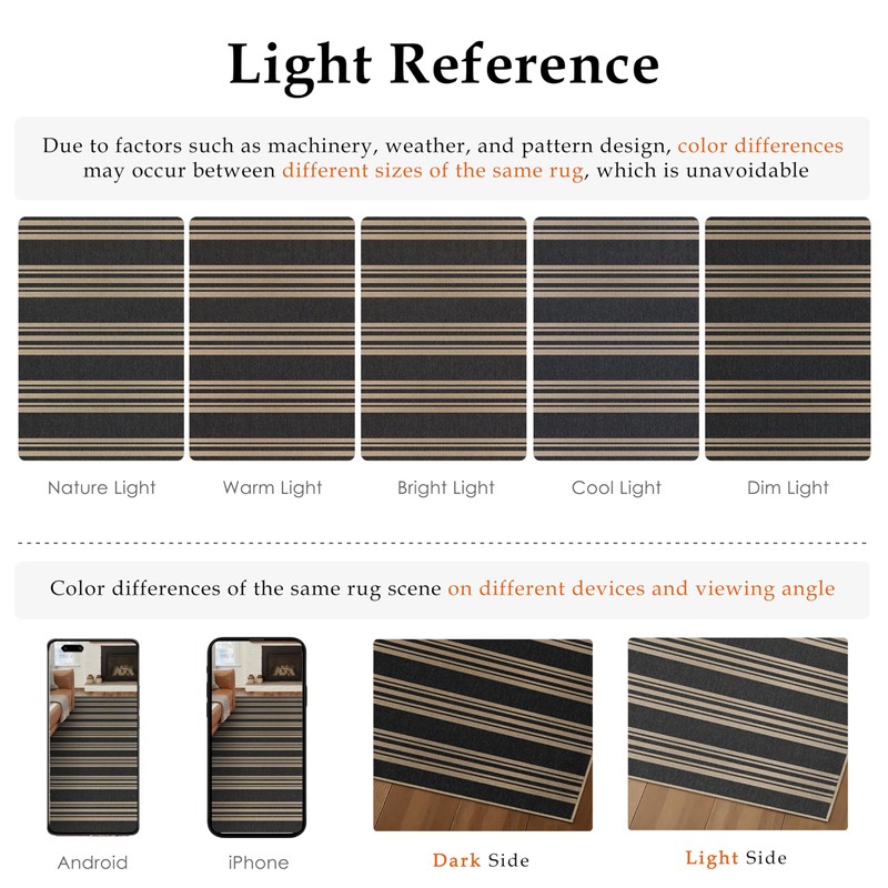 PureCozy Outdoor Rug 3x5 Washable Striped Jute Look Non Slip