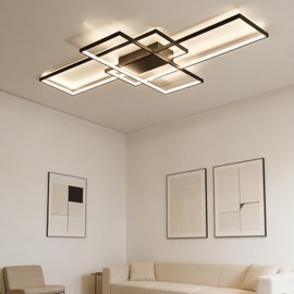 Vlastti LED Ceiling Light 3000K-7000K Flush Mount Luminaire Dimmable with Remote Control Chandelier for Living Room Dining Room Bedroom Kitchen (Black-VL17025-B-L)