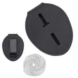 NICENEEDED Police ID Card Holder Black Security Badge Holder Deputy Badge Holder with Belt Clip Metal Clip and Leather Chain Holder