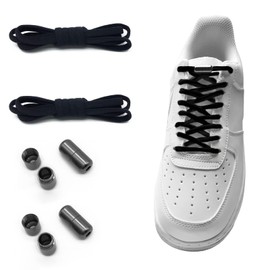 YUNAI No Tie Shoe Laces, 100cm Rotary Buckles Elastic Shoelaces for a variety of Shoes for Adults and Children(All Black)