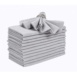 HOMIDATE Cloth Napkins 100% Cotton 18x18 inch,Light Grey, Set of 12,Mitered Corners, Generous Hem, Machine Washable,Cocktails, Dining Table, and Everyday Use