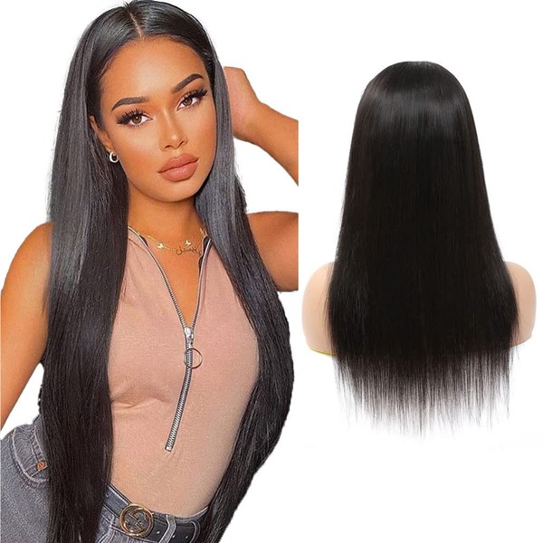Lace Front Wig Real Hair Virgin Straight Hair 4 x 4 Free Part Lace Closure Wig Pre Plucked with Baby Hair Human Hair Wigs 150% Density for Black Women 8A Brazilian Remy Hair Wig 16 Inches