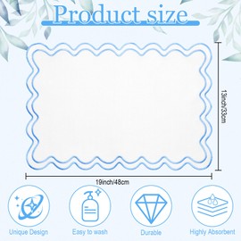 Gandeer Set of 12 Linen Placemats 13“ x 19” Wavy Embroidery Scalloped Placemat Double Layered Washable Farmhouse Dinner Table Mats Decor Fabric Napkins for Hotel Restaurant Wedding Party(Sky Blue)