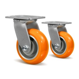 5 Inch Caster Wheels, Heavy Duty Casters- Crowned Polyurethane Tread Aluminum Core Capacity up to 1200 Lb Per. Rust and Wear Resistant, Use for Aerospace Industry, Medical Industry(2 Swivel)