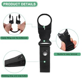 M METERXITY 4-Pack Water Bottle Clips, 5.5" Portable Water Bottle Ring Holder Hanging Buckle Clip for Backpack Belt, Nylon Webbing Strap for Outdoor/Hiking/Mountaineering [Black]