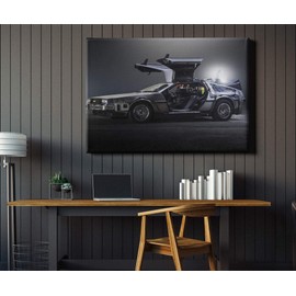 DMC Delorean Back to the Future - Canvas Art Wall Art Home Decor Handmade - Various Sizes (45in x 30in Gallery Wrapped)