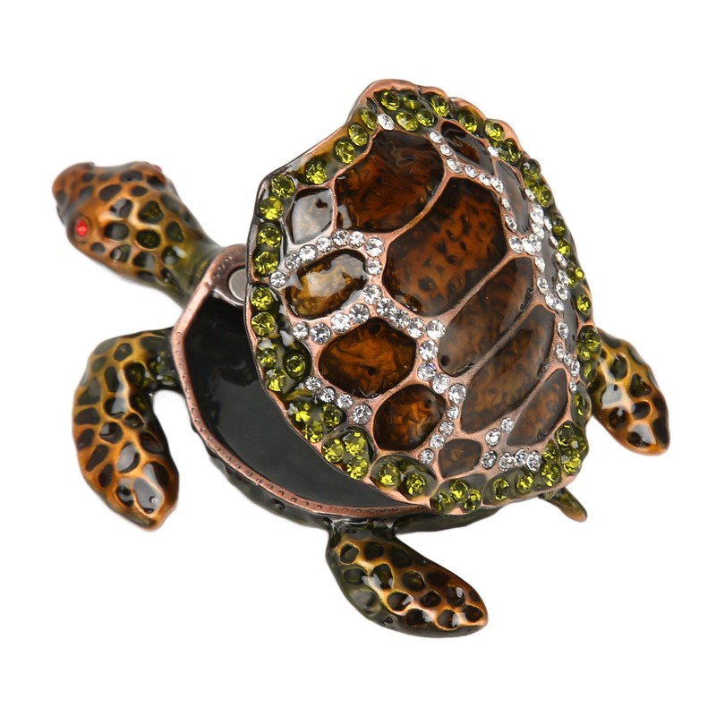 Turtle Trinket Boxes Handcrafted Hand Painted Rhinestones Hinged Trinket Boxes