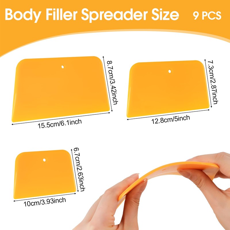 PEASUG Body Filler Spreader, 9 Pack Reusable Plastic Spreader Tool