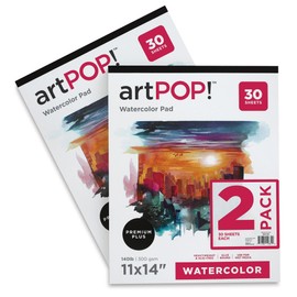 artPOP! Watercolor Paper Pads, 2-Pack, 11" x 14", 30 Sheets Each, 140 lb (300 GSM), Cold Press, Acid Free Heavyweight Glue Bound Pad for Wet Media, Watercolor Paint and Gouache