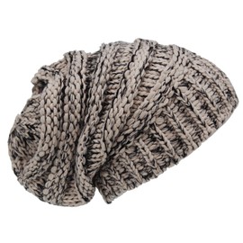 Cool4 Men's Women's Unisex Knitted Slouch Chunky Knit Beanie Hat A20, Cream/black mottled