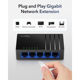 Cudy GS105D 5 Port Gigabit Ethernet Network Switch, Ethernet Splitter - Desktop, Fanless, Traffic Optimization, Plug and Play