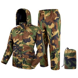 Fousam Rain Suit, Rain Gear for Men Waterproof, Camo Rain Jacket, Lightweight Rain Coat for Fishing, Hunting, Motorcycling, Hiking, Traveling, XL