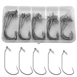Twistlock Fishing Hooks with Centre Pin Bass Worm Fishing Hooks Unweighted Swimbait Hooks Kit for Soft Plastic Bait Bait 5 Sizes Pack of 50