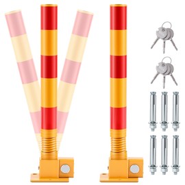Zonon 2 Pcs Spring Parking Post Folding Heavy Metal Parking Barrier Lock Obstacle Pile with Warning Stripes Interceptor Bollard for Traffic-Sensitive Area Garage