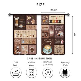 Riyidecor Brown Cafe Coffee Kitchen Curtains Rustic Vintage Latte Cappuccino Cafe Bean Theme Rod Pocket Modern Cool Bedroom Living Room Treatment Fabric 2 Panels 27.5Wx39H Inch