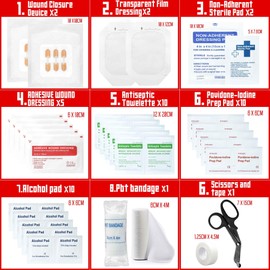 Ifak Trauma Kit Refill First Aid Supplies, Emergency Wound Closure Strips Kit Set,Sutures Butterfly Bandaids, Zip Stitch Wound Closure Strips (Skin Color, Small)