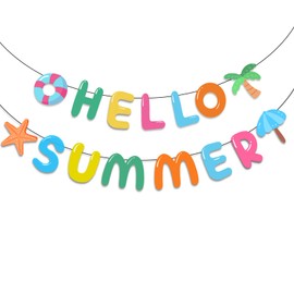 BelleVive 2 Piece Hawaiian Moana Birthday Banner, Hello Summer Banner, Tropical Luau Party Accessories, Summer Beach Holiday, Birthday Party Decor, Hanging Decorations