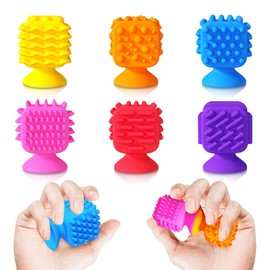 Fidget Toys Sensory Stone Kids Adults, Textured Suction Cup Toys for Kids with Autism, Squishy Sensory Toys for Classroom, 6 Pc Calm Down Supplies for Teens, Gifts Christmas Stocking Stuffers for Kids