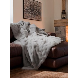 Fluffy Blanket Throw Size - Faux Fur Throw for Couch or Bed - Ultra Plush Soft Extra Thick Faux Fur Rabbit Blanket - Comfy, Fuzzy, Warm & Breathable - Luxury Minky Tie Dye Bedding - 50" x 60", Grey