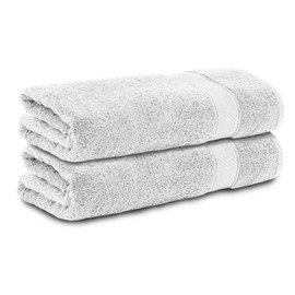 Komfortec Set of 2 Bath Towels, 70 x 140 cm Size, Double Pack, 100% Cotton, Hand Towels, Terry Cloth, Soft, Absorbent, White