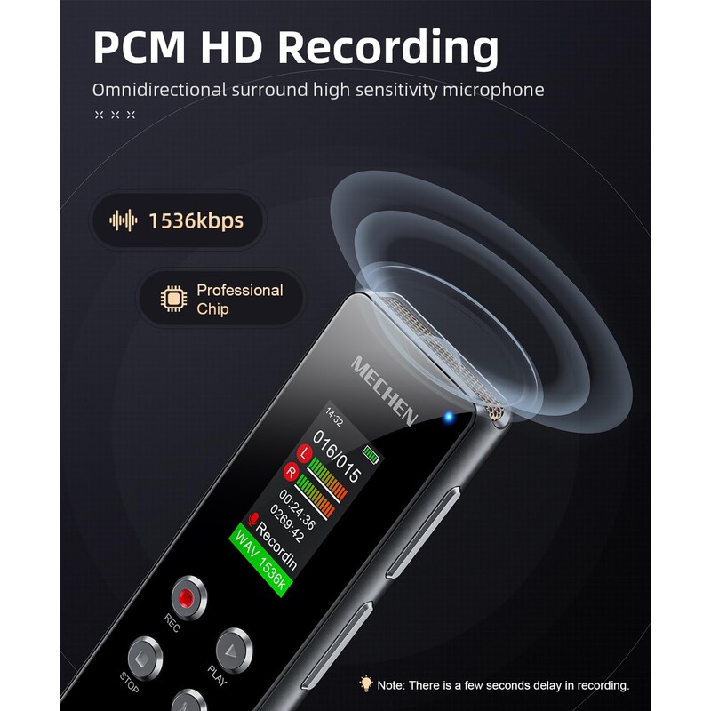 128GB Digital Voice Recorder for Lectures Meetings - MECHEN 1536Kbps